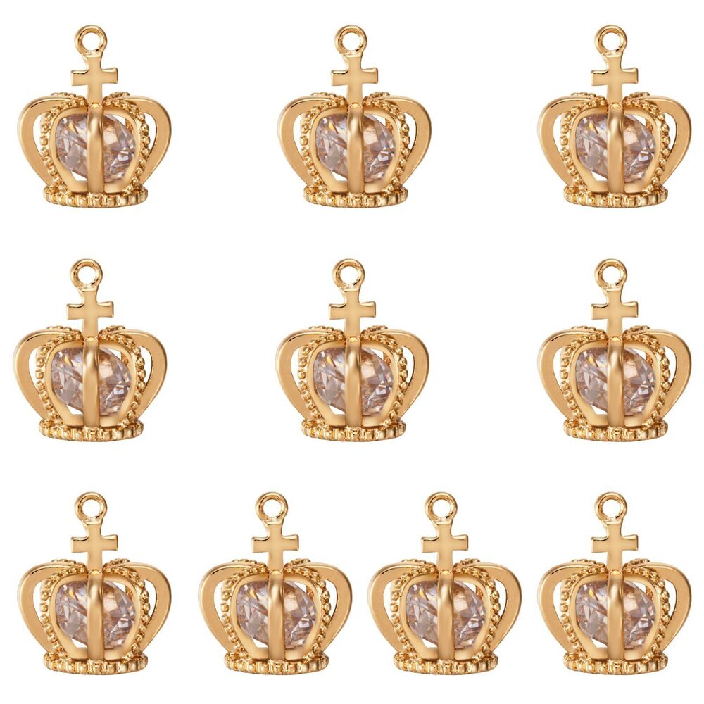 6404 10Pcs 18K Gold Plated Crown Charms Crystal Crown Beads Mini Crowns